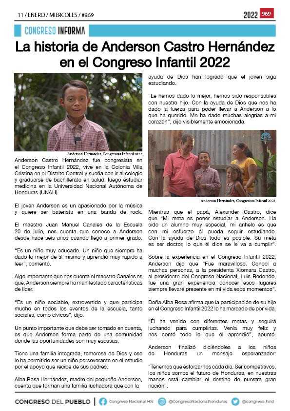 La historia de Anderson Castro Hernández en el Congreso Infantil 2022